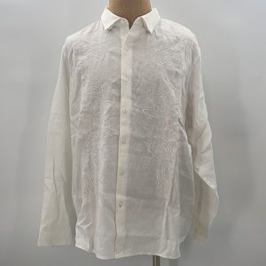Tommy Bahama White Linen Floral Long Sleeve Shirt